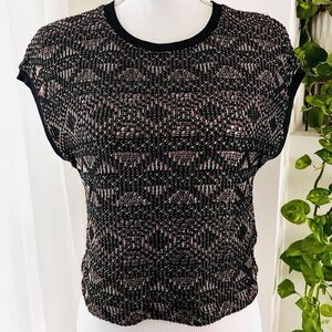 Zara Black Metallic Pullover Sleeveless Oversize Stretchy Crop Top - Size Small